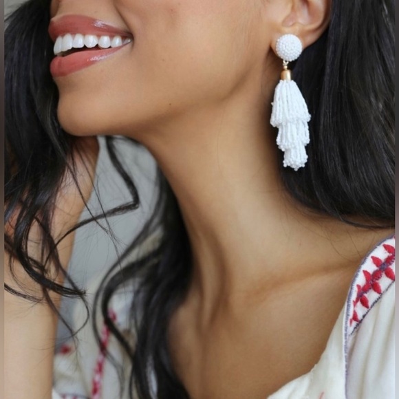 PANACEA WHITE Beaded Tassel Earrings (New) - Picture 1 of 5